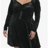 Cheap 🎁 Black Crushed Velvet Hood-And-Eye Mini 👗 Dress Plus Size 🧨 -HT Style Outlet Store 19509971 hi