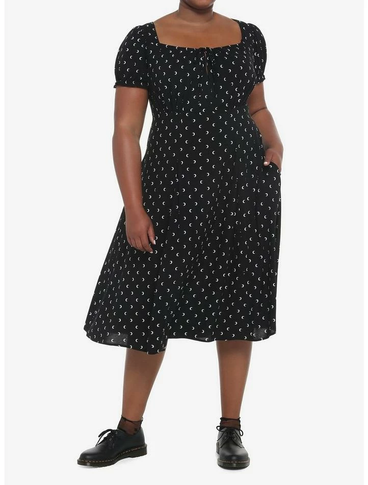 Top 10 🎉 Black Crescent Moon Puff Sleeve Midi 👗 Dress Plus Size ✨ 4 Top 10 🎉 Black Crescent Moon Puff Sleeve Midi 👗 Dress Plus Size ✨ - Image 2