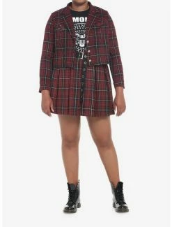 Flash Sale ❤️ Dark Red Plaid Pleated 👗 Skirt With Grommet Belt Plus Size 🌟 -HT Style Outlet Store 19510100 av2