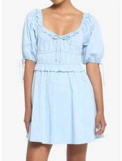 Wholesale 🥰 Blue Puff Sleeve Smock 👗 Dress 🤩