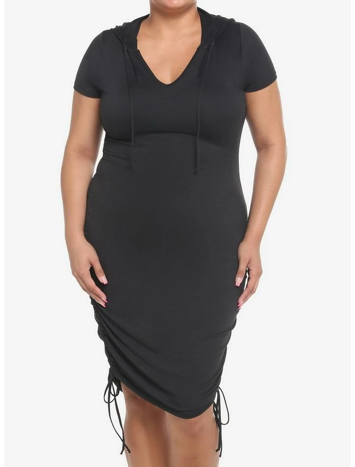 Cheapest ๐ Black Ruched Hooded ๐ Dress Plus Size ๐ 3 Cheapest ๐ Black Ruched Hooded ๐ Dress Plus Size ๐