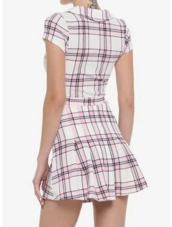 Coupon 🌟 Pink & White Plaid Tie-Front Cutout 👗 Dress ✔️ -HT Style Outlet Store 19542043 av2