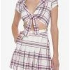 Coupon 🌟 Pink & White Plaid Tie-Front Cutout 👗 Dress ✔️