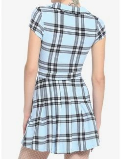 Top 10 ❤️ Light Blue Plaid Tie-Front 👗 Dress ⭐ -HT Style Outlet Store 19542048 av2
