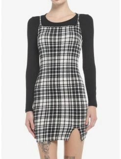 Discount 😉 Black & White Plaid Twofer 👗 Dress 🎁