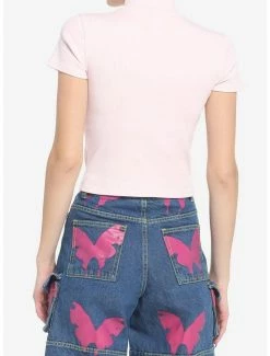 Best Sale ✨ Baby Pink Mock Neck Cutout 👧 Girls Crop Top ✔️ -HT Style Outlet Store 19544009 av2