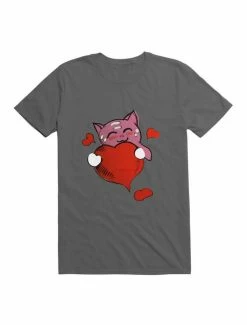 Coupon 🤩 Kawaii Lovely pink Kawaii cat holding a red heart T-Shirt 🎁 -HT Style Outlet Store 19559797 hi