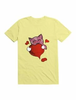 Coupon 🤩 Kawaii Lovely pink Kawaii cat holding a red heart T-Shirt 🎁 -HT Style Outlet Store 19559806 hi 1
