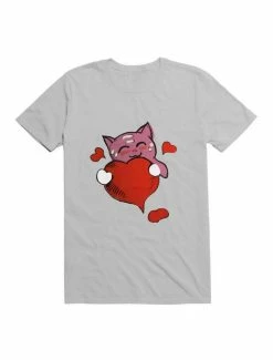 Coupon 🤩 Kawaii Lovely pink Kawaii cat holding a red heart T-Shirt 🎁 -HT Style Outlet Store 19559815 hi
