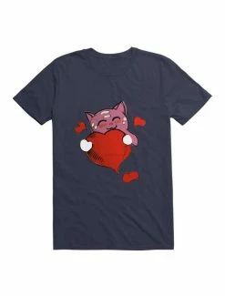 Coupon 🤩 Kawaii Lovely pink Kawaii cat holding a red heart T-Shirt 🎁 -HT Style Outlet Store 19559833 hi
