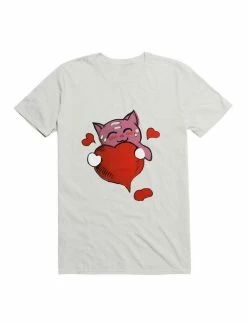 Coupon 🤩 Kawaii Lovely pink Kawaii cat holding a red heart T-Shirt 🎁 -HT Style Outlet Store 19559851 hi