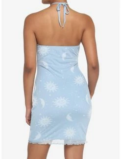 Buy 🎁 Light Blue Celestial Mesh Halter Mini 👗 Dress 😉 -HT Style Outlet Store 19570622 av2