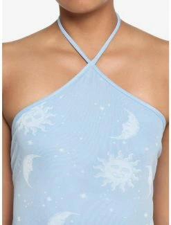 Buy 🎁 Light Blue Celestial Mesh Halter Mini 👗 Dress 😉 -HT Style Outlet Store 19570622 av3