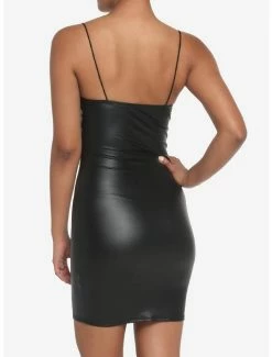 Coupon ❤️ Black Faux Leather Lace V-Neck Mini 👗 Dress 👍 -HT Style Outlet Store 19570634 av2