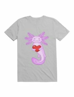 Outlet ✔️ Kawaii Purple Axolotl Holding A Red Heart T-Shirt 💯 -HT Style Outlet Store 19579985 hi