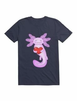 Outlet ✔️ Kawaii Purple Axolotl Holding A Red Heart T-Shirt 💯