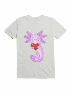 Outlet ✔️ Kawaii Purple Axolotl Holding A Red Heart T-Shirt 💯 -HT Style Outlet Store 19580021 hi