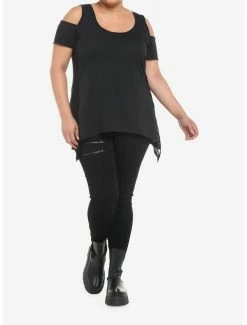 Brand new 🎉 Black Skull Lace Cold Shoulder Sharkbite 👧 Girls Tank Top Plus Size 🤩 -HT Style Outlet Store 19622208 av1