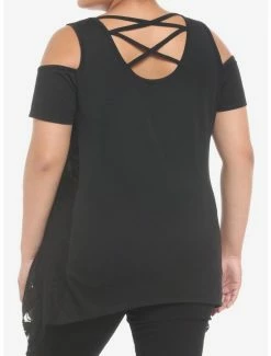 Brand new 🎉 Black Skull Lace Cold Shoulder Sharkbite 👧 Girls Tank Top Plus Size 🤩 -HT Style Outlet Store 19622208 av2