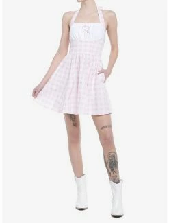 Budget 😍 Pink Gingham Halter Mini 👗 Dress ⌛ -HT Style Outlet Store 19714170 av1