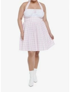 Cheapest 🔥 Pink Gingham Halter Mini 👗 Dress Plus Size 🔥 -HT Style Outlet Store 19714178 av1