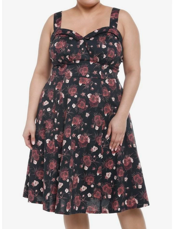 Best deal 🤩 Dark Roses Retro 👗 Dress Plus Size 🌟 3 Best deal 🤩 Dark Roses Retro 👗 Dress Plus Size 🌟
