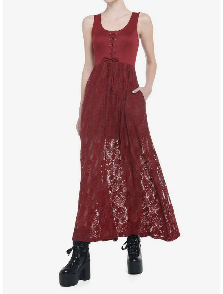 Best Pirce ๐ Burgundy Skulls Lace-Up Maxi ๐ Dress ๐ฏ 4 Best Pirce ๐ Burgundy Skulls Lace-Up Maxi ๐ Dress ๐ฏ - Image 2