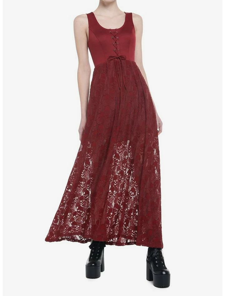 Best Pirce ๐ Burgundy Skulls Lace-Up Maxi ๐ Dress ๐ฏ 3 Best Pirce ๐ Burgundy Skulls Lace-Up Maxi ๐ Dress ๐ฏ