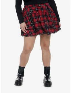 Brand new 🥰 Red Plaid Grommet Straps Tiered 👗 Skirt Plus Size 👏