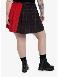 Wholesale 👏 Red & Black Split Plaid Chains Pleated 👗 Skirt Plus Size 🎉 -HT Style Outlet Store 19720607 av1