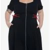 Budget 👏 Black Front Zipper Lace-Up 👗 Dress Plus Size ❤️