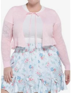 Budget 😉 Baby Pink Tie-Front 👧 Girls Crop Cardigan Plus Size 🥰
