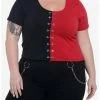 Best Sale ✔️ Red & Black Safety Pin Split 👧 Girls Crop T-Shirt Plus Size 💯 -HT Style Outlet Store 19756190 hi