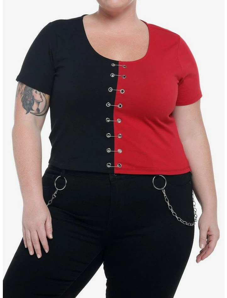 Best Sale ✔️ Red & Black Safety Pin Split 👧 Girls Crop T-Shirt Plus Size 💯 3 Best Sale ✔️ Red & Black Safety Pin Split 👧 Girls Crop T-Shirt Plus Size 💯