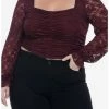 Budget 🔔 Maroon Lace Poet 👧 Girls Long-Sleeve Crop Top Plus Size 😍 -HT Style Outlet Store 19756221 hi