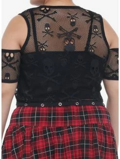 Budget ✔️ Skull Fishnet Cold Shoulder 👧 Girls Crop Top Plus Size 💯 -HT Style Outlet Store 19756266 av2