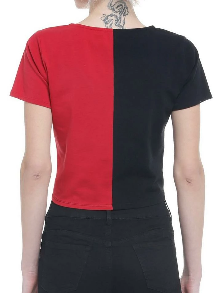 Best deal 👏 Red & Black Safety Pin Split 👧 Girls Crop T-Shirt ✨ 5 Best deal 👏 Red & Black Safety Pin Split 👧 Girls Crop T-Shirt ✨ - Image 3