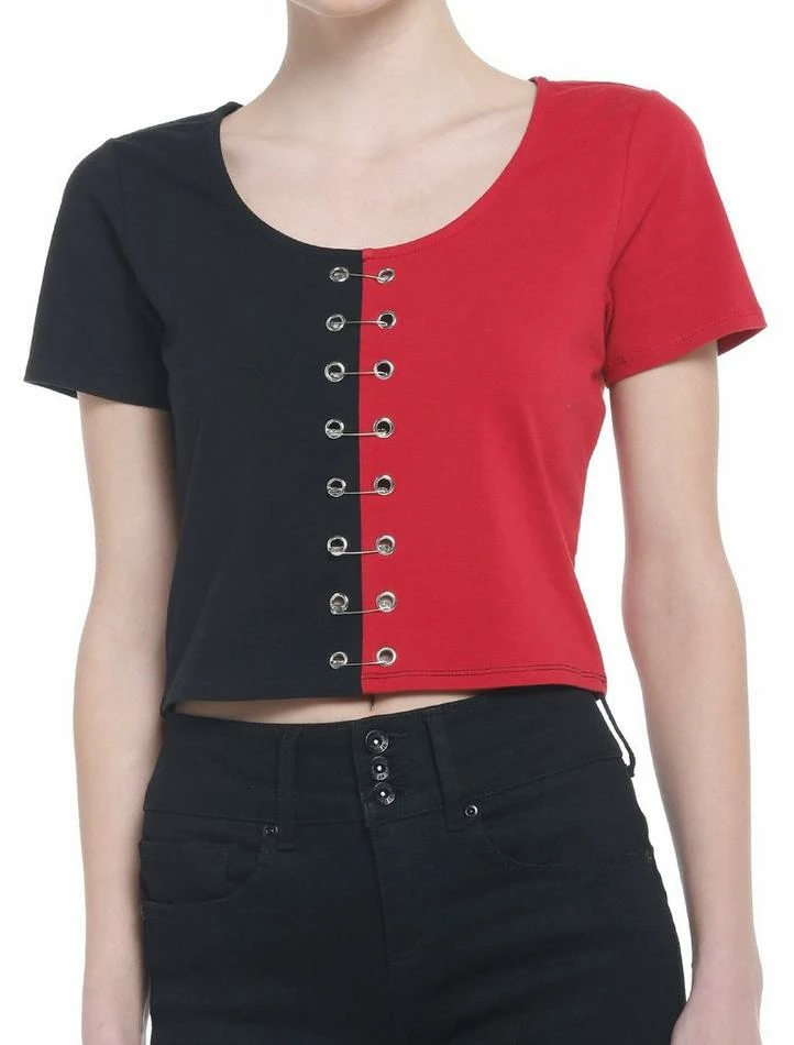 Best deal 👏 Red & Black Safety Pin Split 👧 Girls Crop T-Shirt ✨ 3 Best deal 👏 Red & Black Safety Pin Split 👧 Girls Crop T-Shirt ✨