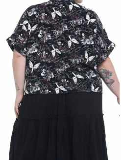 Flash Sale 🛒 Dark Romance Script Boxy 👧 Girls Crop Woven Button-Up Plus Size ❤️ -HT Style Outlet Store 19756301 av2