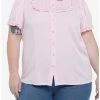 Brand new 😉 Pink Sakura Peter Pan Collar 👧 Girls Woven Button-Up Plus Size 🔔