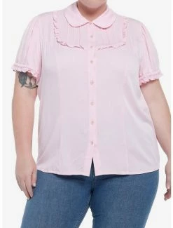 Brand new 😉 Pink Sakura Peter Pan Collar 👧 Girls Woven Button-Up Plus Size 🔔