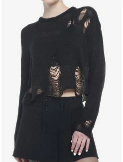 Best reviews of โค๏ธ Black Distressed ๐ง Girls Crop Sweater ๐คฉ