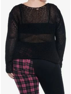 Cheap 👏 Black Open Knit 👧 Girls Crop Sweater Plus Size 🤩 -HT Style Outlet Store 19782941 av2
