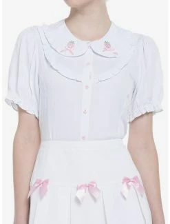 Outlet 🎉 Strawberries & Hearts Ruffled 👧 Girls Woven Button-Up ⭐