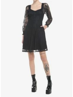 Deals 👍 Black Rose Lace Romantic Corset Long-Sleeve 👗 Dress 🎉 -HT Style Outlet Store 19800985 av1