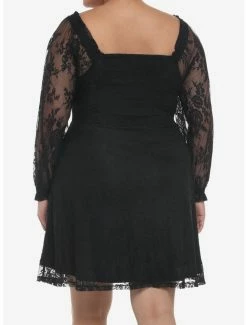 Hot Sale 🧨 Black Rose Lace Romantic Corset Long-Sleeve 👗 Dress Plus Size 😀 -HT Style Outlet Store 19800993 av2