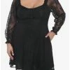 Hot Sale 🧨 Black Rose Lace Romantic Corset Long-Sleeve 👗 Dress Plus Size 😀 -HT Style Outlet Store 19800993 hi