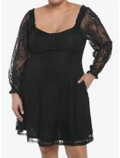 Hot Sale 🧨 Black Rose Lace Romantic Corset Long-Sleeve 👗 Dress Plus Size 😀
