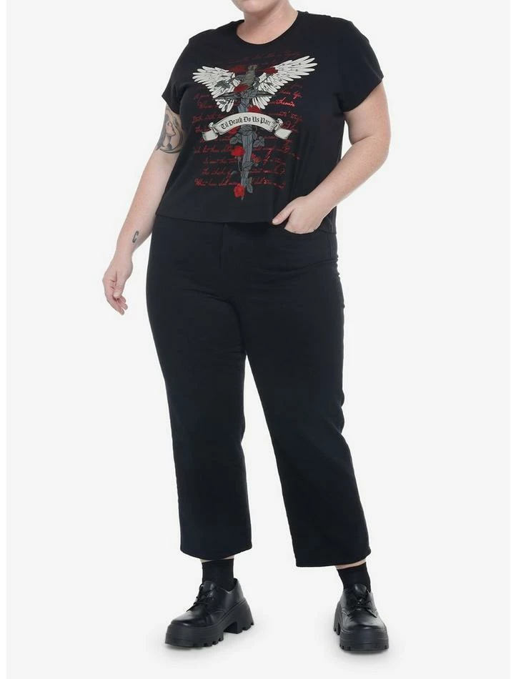 Coupon 🔔 Dark Romance Winged Dagger Boxy 👧 Girls Crop T-Shirt Plus Size ✔️ 4 Coupon 🔔 Dark Romance Winged Dagger Boxy 👧 Girls Crop T-Shirt Plus Size ✔️ - Image 2