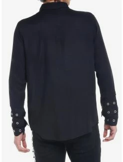 Cheapest 🧨 Black Grommet Sleeve Straps Woven Button-Up 👏 -HT Style Outlet Store 19840211 av2